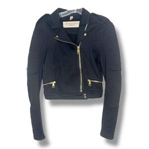 Burberry Brit Women’s Black Gold Hardware Moto Motorcycle Zip Jacket US Size 8
